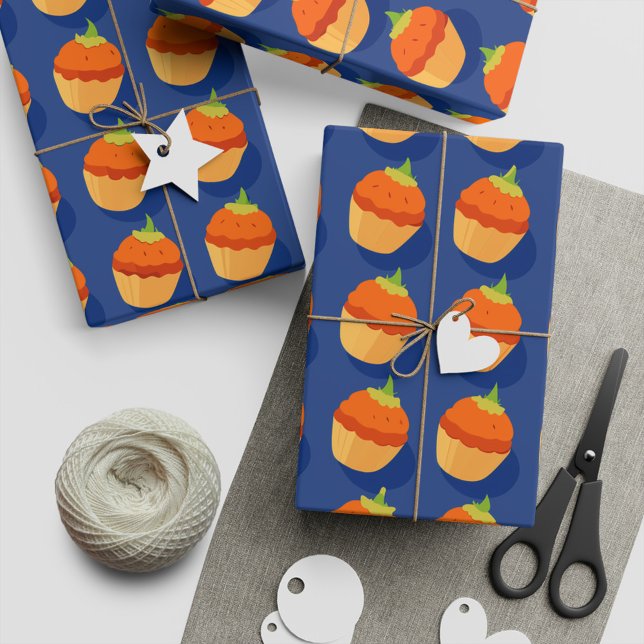 Autumn Vibes Pumpkin Muffinss Gift Presentpapper (A wrapping paper with pumpkin-cupcakes. Perfect for autumn crafts and gifts. )