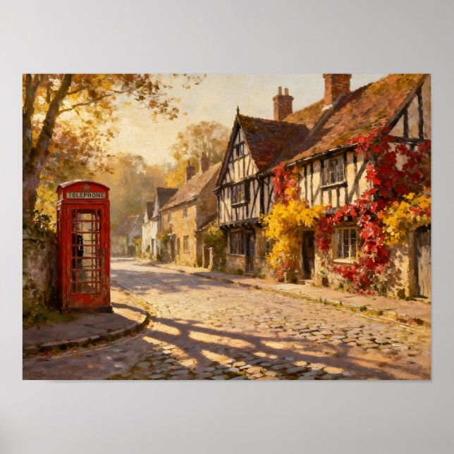 Autumn Village Scene in Golden Light Poster (Framsidan)