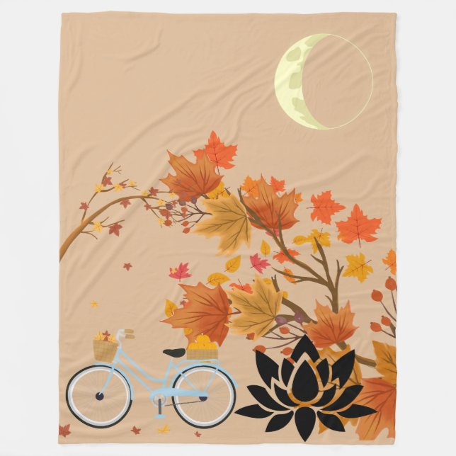 Autumn Walk with Moon and Lotus Flower Fleecefilt (Framsidan)