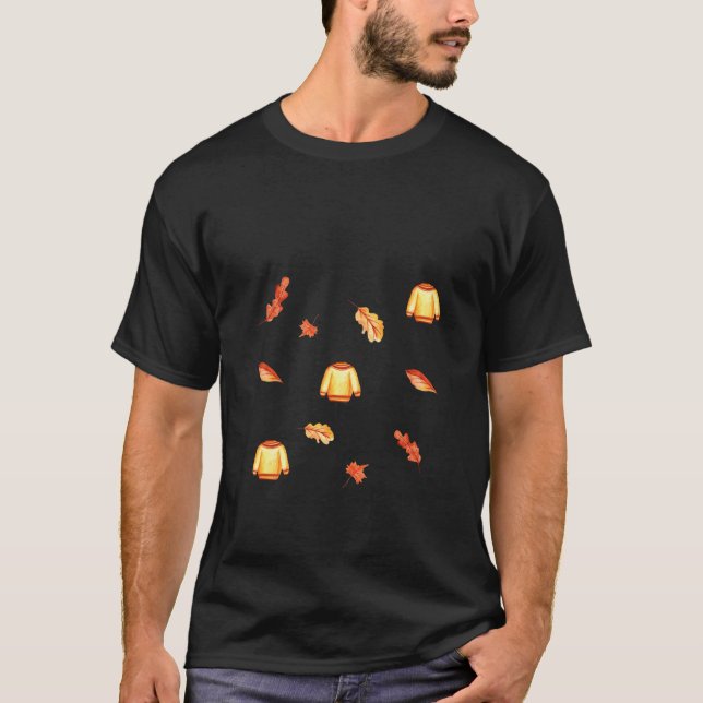 Autumn warm sweater and leaves cozy fall leaves Ov T Shirt (Framsida)