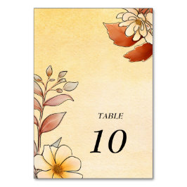 Autumn Watercolor Blommigt Terracotta Gult Bröllop Bordsnummer