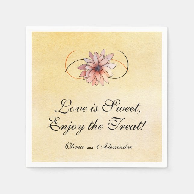 Autumn Watercolor Blommigt Terracotta Gult Bröllop Pappersservett (Framsidan)