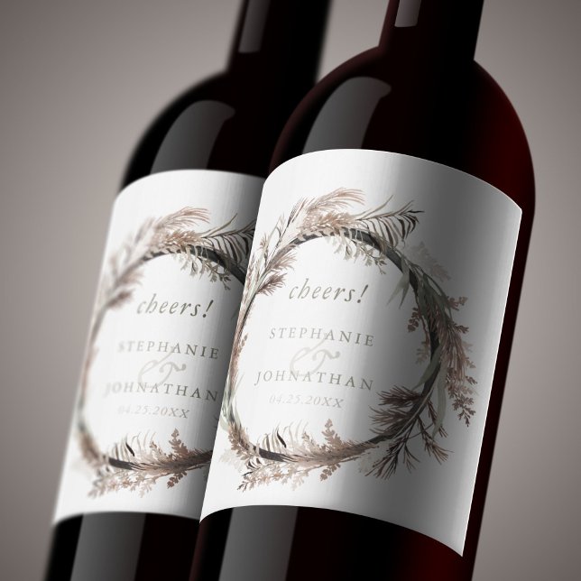 Autumn Watercolor Boho Bröllop Vinflaska Etikett (Autumn Watercolor Boho Wedding Wine Label)