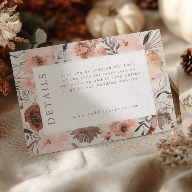 Autumn Watercolor Boho Floral Wedding Info Tilläggskort (Skapare uppladdad)