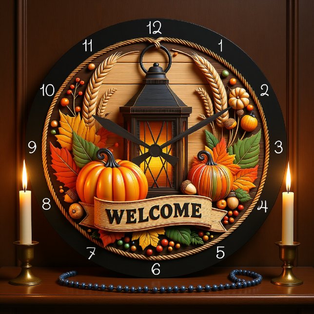 Autumn Welcome Lantern Clock Stor Klocka (Skapare uppladdad)