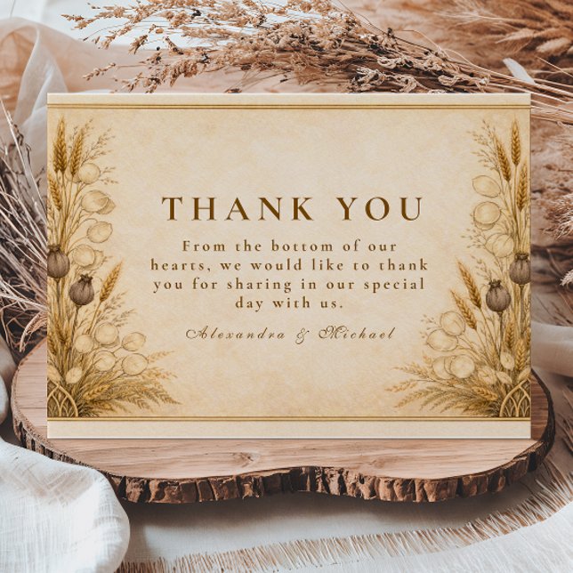 Autumn Wheat Botanical Wedding Tack Kort (Skapare uppladdad)