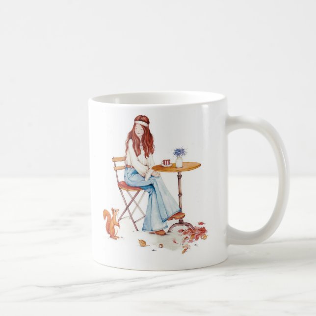 Autumn Whimsy – Girl, Coffee & Curious Squirrel Mu Kaffemugg (Höger)