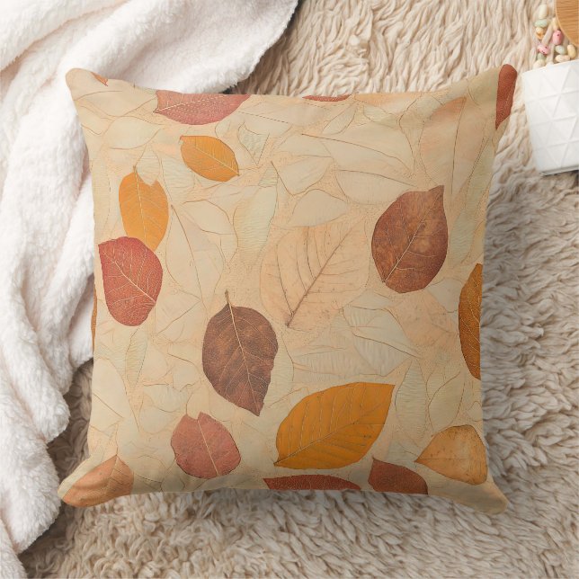 Autumn Whisper - Fall Leaves in Warm Earth Tones 2 Kudde (Filt)