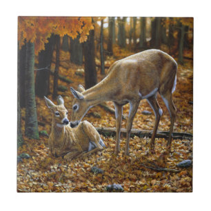 Autumn Whitetail Doe and Fawn Kakelplatta