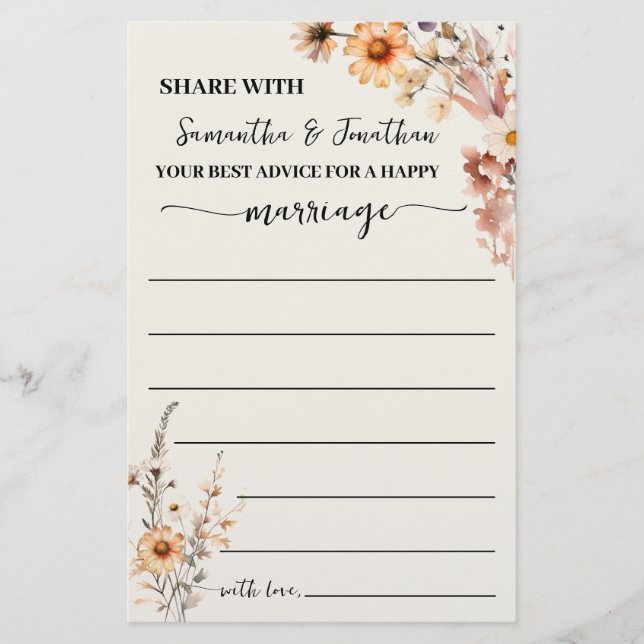Autumn Wildblomma Advice för par Shower Card Flygblad (Framsidan)