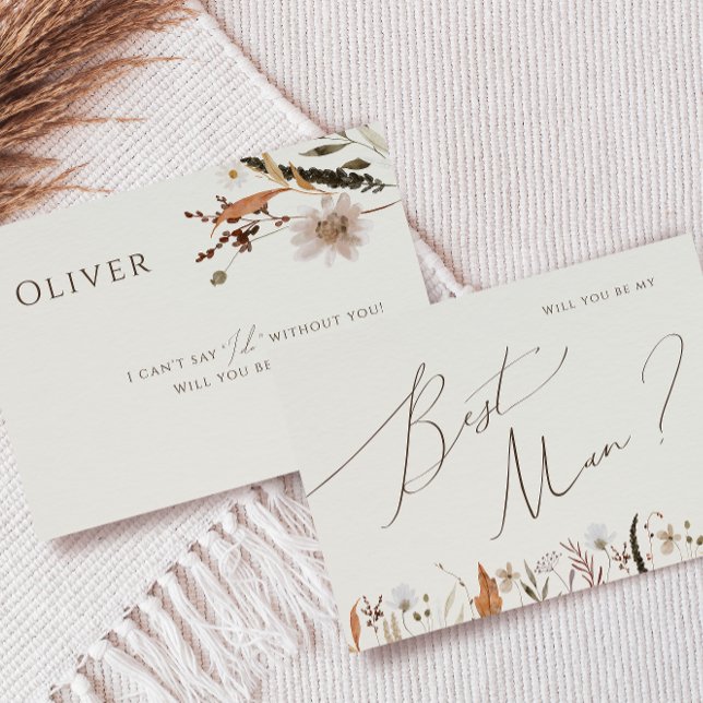 Autumn Wildblomma | Beige Best Man Frieri Card Inbjudningar (Skapare uppladdad)