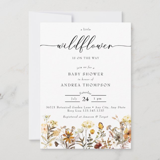 Autumn Wildblomma | Blommigt Baby Shower Inbjudningar (Framsida)