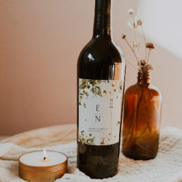 Autumn Wildblomma | Monogram Bröllop Vin-etikett Vinflaska Etikett