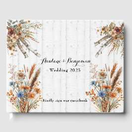 Autumn Wildblomme White Birch Träd Bröllop Gästböcker