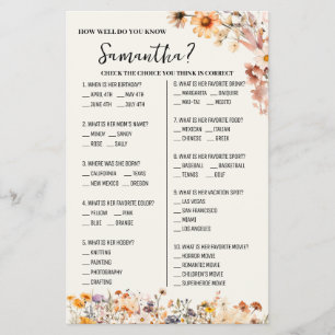 Autumn Wildblommor Hur bra vet du att Bride Game Flygblad