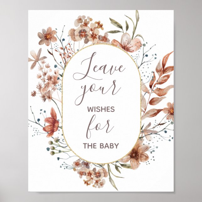 Autumn Wildblommor Önskemål för Baby Sign Poster (Framsidan)