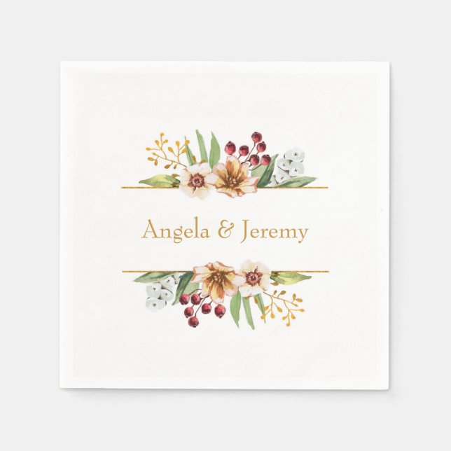 Autumn Wildblommor Watercolor Bröllop Pappersservett (Framsidan)