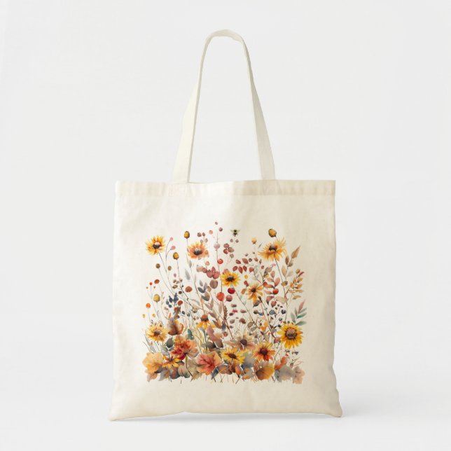Autumn Wildblommte Tote Bag Fall Älskare Tygkasse (Framsidan)