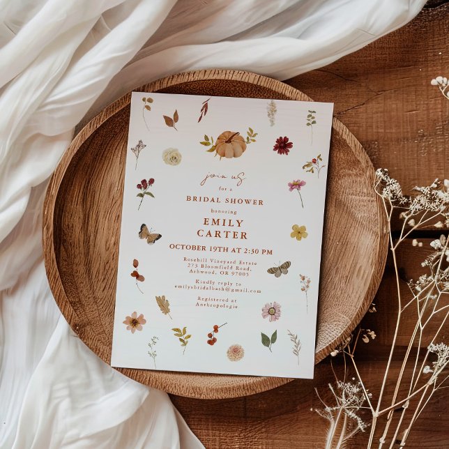Autumn Wildflower Bridal Shower Rustic Inbjudningar (Skapare uppladdad)