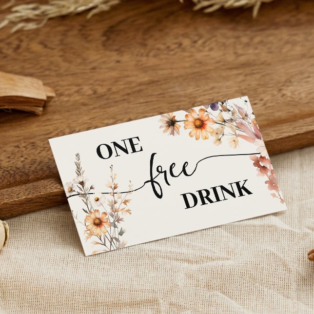 Autumn Wildflowers Free Drink Wedding Ticket Card Rabattkort (Skapare uppladdad)