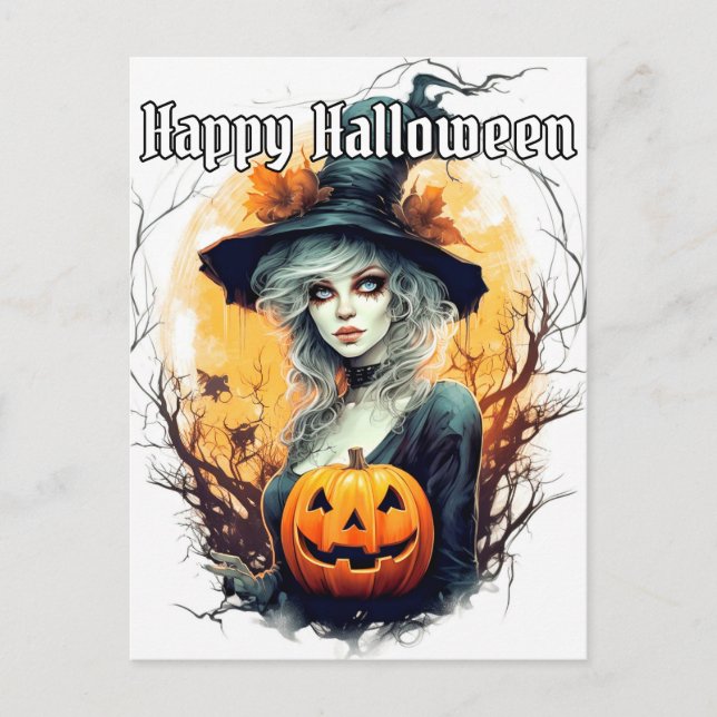 Autumn Witch | HAPPY HALLOWEEN Vykort (Framsida)
