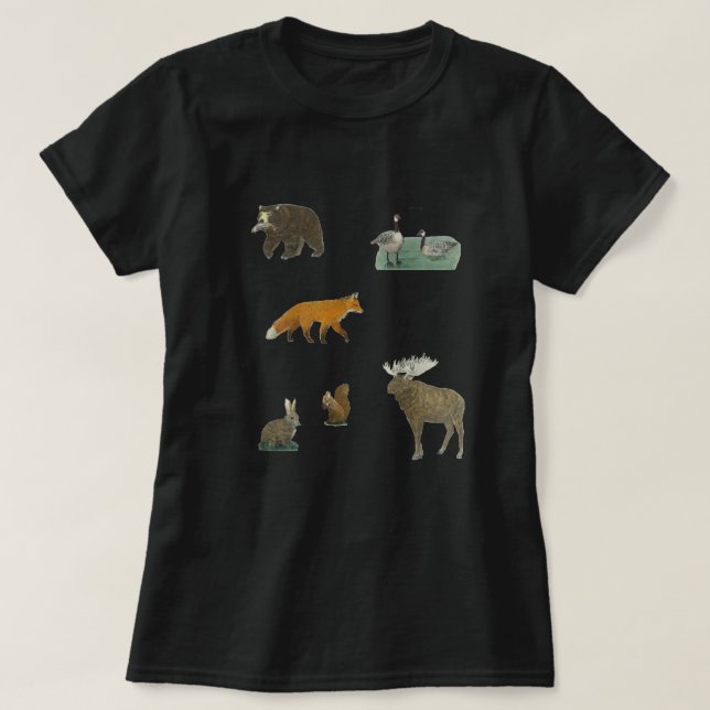 Autumn Woodland Canada Forest Animals Motif T Shirt (Design framsida)