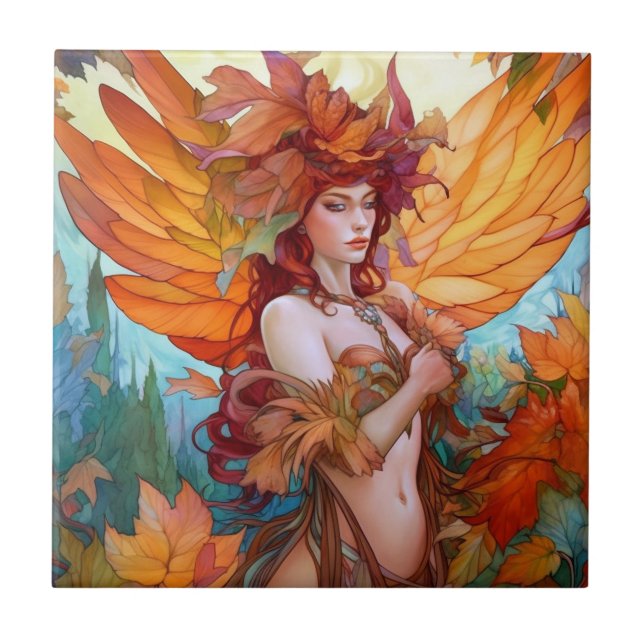 Autumn Woodland Fairy Fantasy Art Kakelplatta (Framsidan)