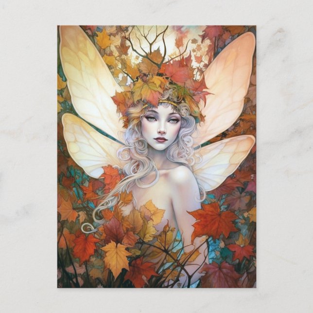 Autumn Woodland Fairy Fantasy Art Vykort (Framsida)