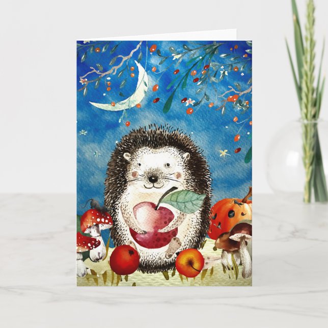 Autumn Woodland Friends Hedgehog Forest Teckning Kort (Framsida)