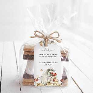 Autumn Woodland Märkre för babyskor med Tack Presentetikett