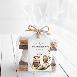 Autumn Woodland Märkre för babyskor med Tack Presentetikett