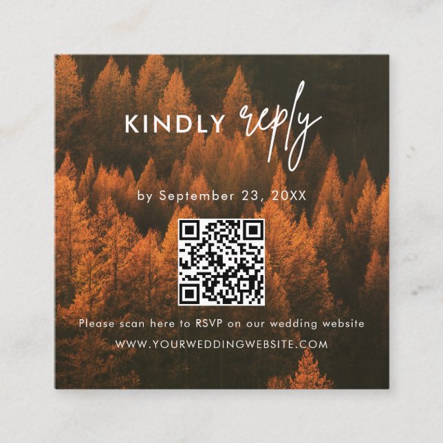 Autumn Woods Minimalist Wedding RSVP Card Tilläggskort (Framsida)