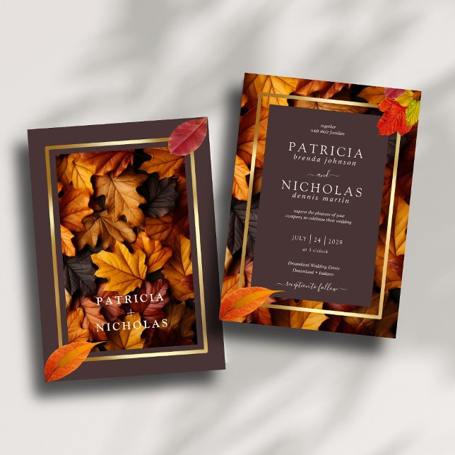 Autumn Woody Brown & Elegant Golden Ram Bröllop Inbjudningar (Skapare uppladdad)