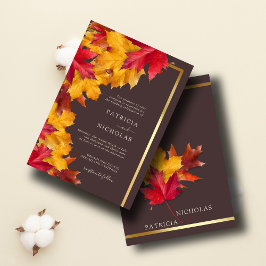 Autumn Woody Brown & Elegant Golden Ram Bröllop Inbjudningar