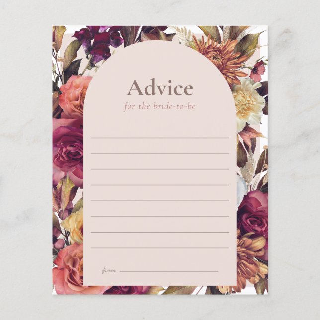 Autumn Wreath Arch Pink Bridal Shower Advice Card (Framsida)