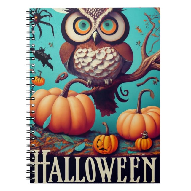 Autumnal Allure Uggla och Pumpkin Halloween Anteckningsbok (Framsidan)