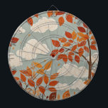 Autumnal Ascent Darttavla<br><div class="desc">En andande visning av orange och rött höst löv som dansar mot en bakgrund av serene pastel blå himmel med fluffy white moln. Visste ni att det pulserande färgen av falllöv inte orsakas av kallets väder, utan snarare av att klorofyll bryts ned, grönt pigment i löv, vilket avslöjar underliggande nyanser...</div>