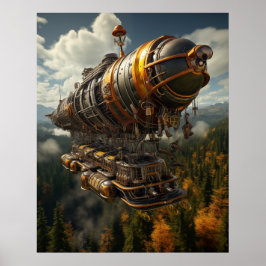 Autumnal Äventyr Steampunk Zeppelin över Forest Poster