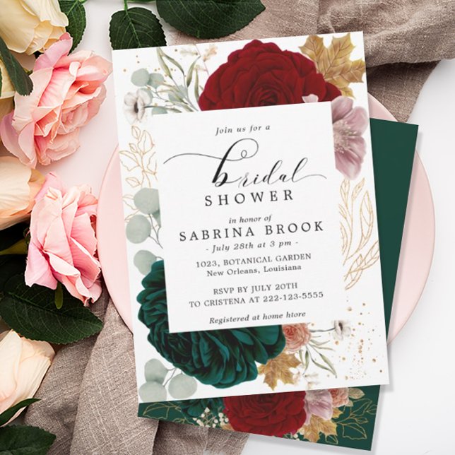 Autumnal Burgundy Emerald Greeny Möhippa Inbjudningar (Skapare uppladdad)