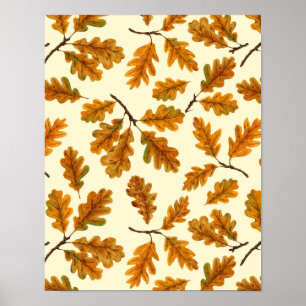 Autumnal ek löv på benvit poster