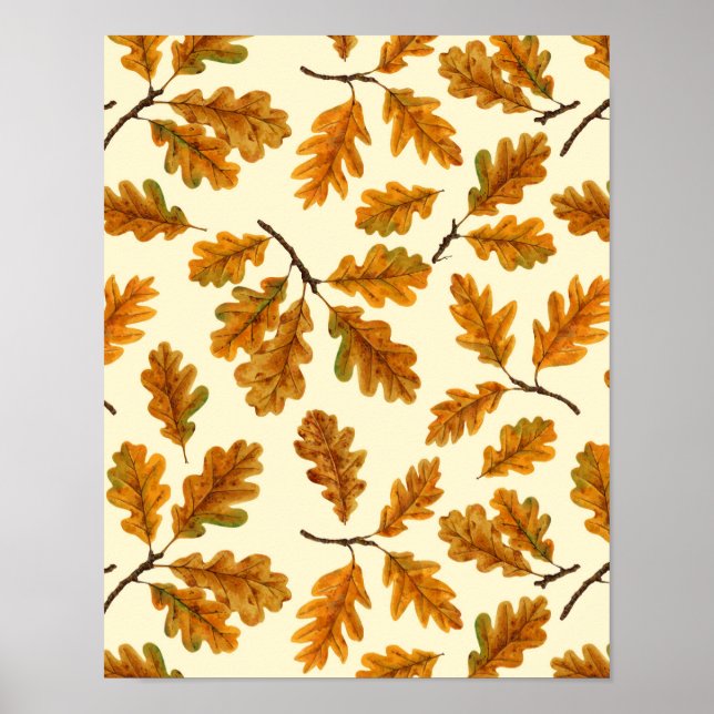 Autumnal ek löv på benvit poster (Framsidan)
