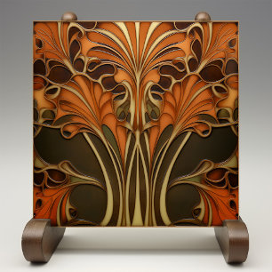 Autumnal Elegance Art nouveau Kakelplatta