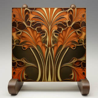 Autumnal Elegance Art nouveau Kakelplatta