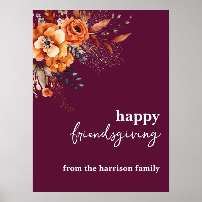 Autumnal flowers thanksgiving elegant burgundy poster (Framsidan)
