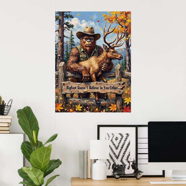 Autumnal Irony: Bigfoot's Woodland Observation Poster (Hemmakontoret)