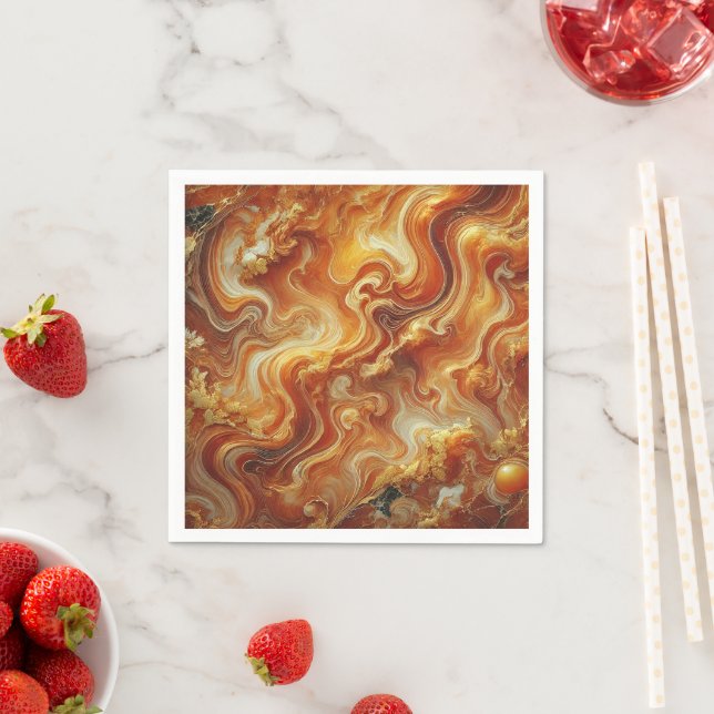 Autumnal Marble Guld & Orange Découpage Napkins Pappersservett (Insitu)