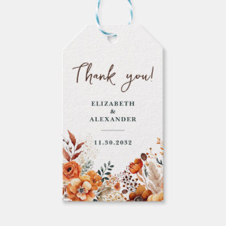 Autumnal wedding warm botanical names and date presentetikett