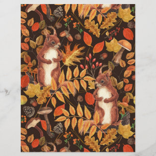 Autumnala ekorrar och flora på mörk bruna