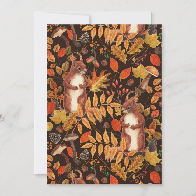 Autumnala ekorrar och flora på mörk bruna (Framsida)