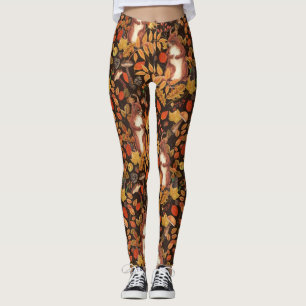 Autumnala ekorrar och flora på mörk bruna leggings